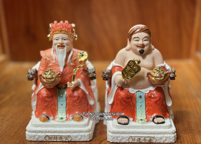 tượng thần tài thổ địa gấm đỏ ghế rồng