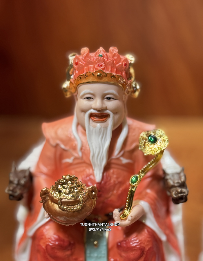 tượng thần tài thổ địa gấm đỏ ghế rồng