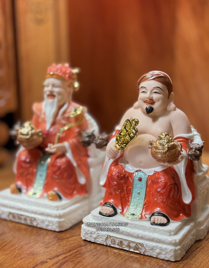 tượng thần tài thổ địa gấm đỏ ghế rồng