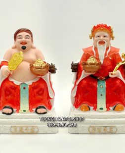 Tượng Thần Tiền Ông Địa hũ vàng ghế rồng sứ đỏ