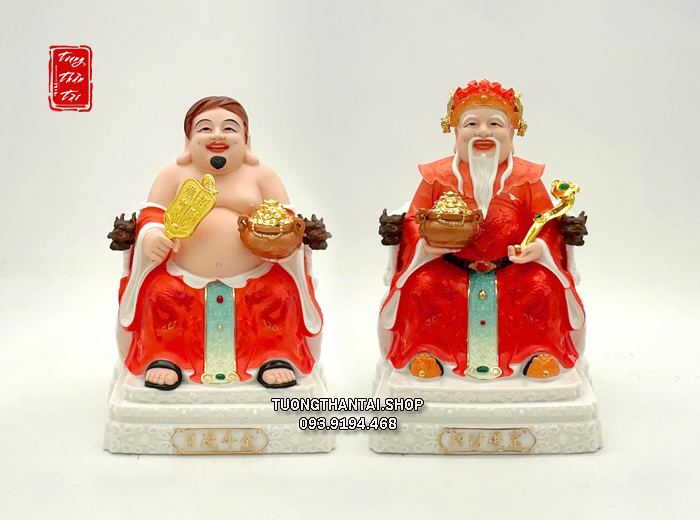 Tượng Thần Tiền Ông Địa hũ vàng ghế rồng sứ đỏ