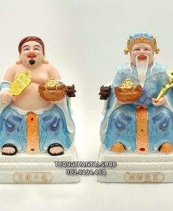 Tượng Thần Tiền Ông Địa sứ hũ vàng ghế rồng xanh thiên thanh