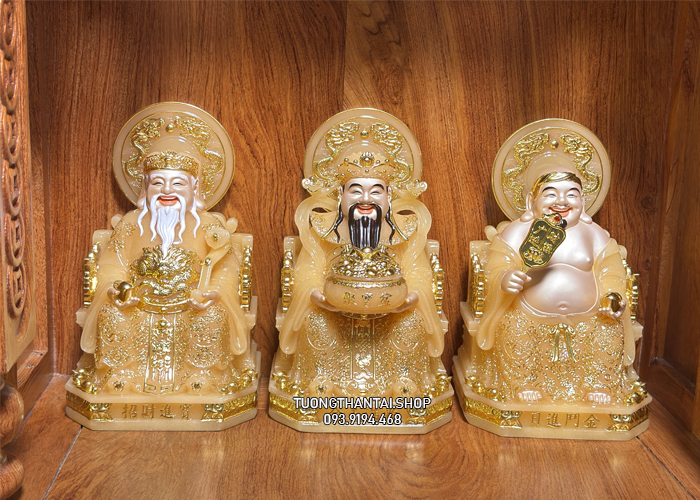 Trọn bộ 3 ông Địa Thần Tài Thần Tiền bằng bột đá thạch anh có hào quang đẹp