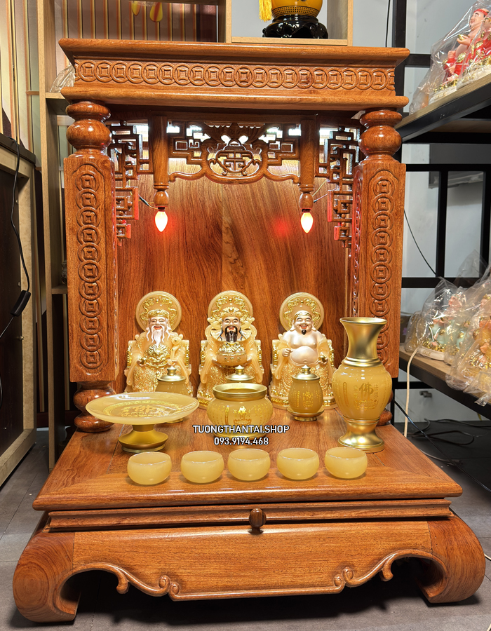 Trọn bộ 3 ông Địa Thần Tài Thần Tiền bằng bột đá thạch anh có hào quang đẹp