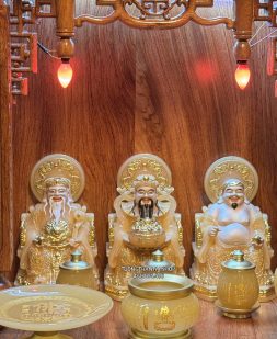 Trọn bộ 3 ông Địa Thần Tài Thần Tiền bằng bột đá thạch anh có hào quang đẹp