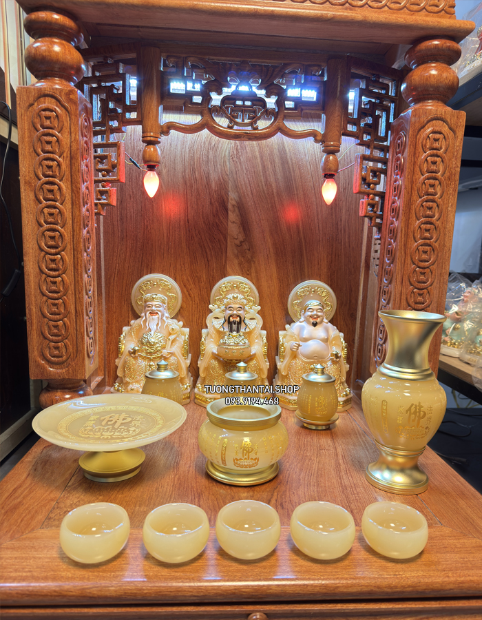 Trọn bộ 3 ông Địa Thần Tài Thần Tiền bằng bột đá thạch anh có hào quang đẹp