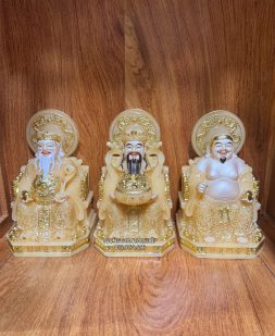 Trọn bộ 3 ông Địa Thần Tài Thần Tiền bằng bột đá thạch anh có hào quang đẹp