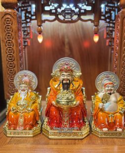 bộ 3 Ông Địa Thần Tiền Thần Tài bằng bột đá đỏ có hào Quang đẹpđep