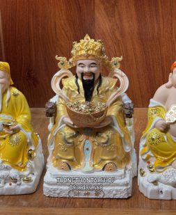 Bộ 3 Ông Địa Thần Tài Thiền Bằng Sứ Đức Hóa Gấm Vàng