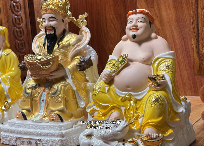 Bộ 3 Ông Địa Thần Tài Thiền Bằng Sứ Đức Hóa Gấm Vàng
