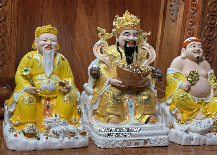 Bộ 3 Ông Địa Thần Tài Thiền Bằng Sứ Đức Hóa Gấm Vàng