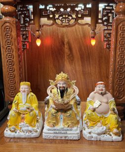 Bộ 3 Ông Địa Thần Tài Thiền Bằng Sứ Đức Hóa Gấm Vàng