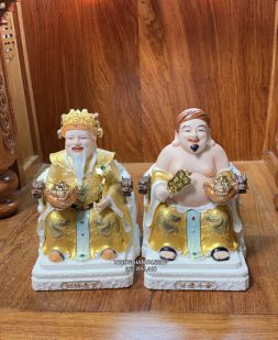 tượng thần tài thổ địa sứ gấm vàng ghế rồng đẹp