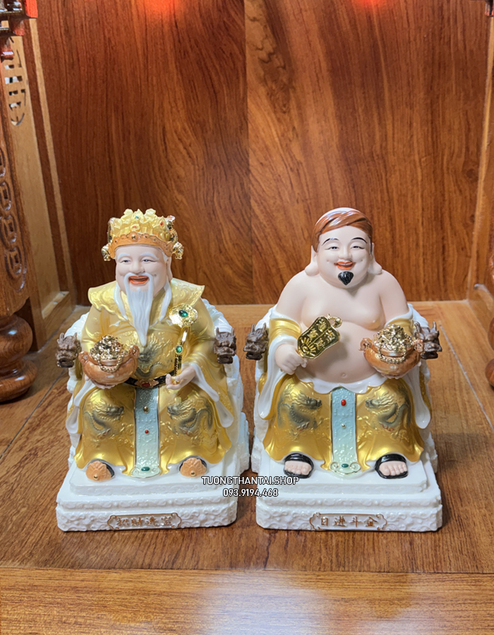 tượng thần tài thổ địa sứ gấm vàng ghế rồng đẹp