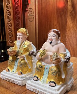 tượng thần tài thổ địa sứ gấm vàng ghế rồng đẹp