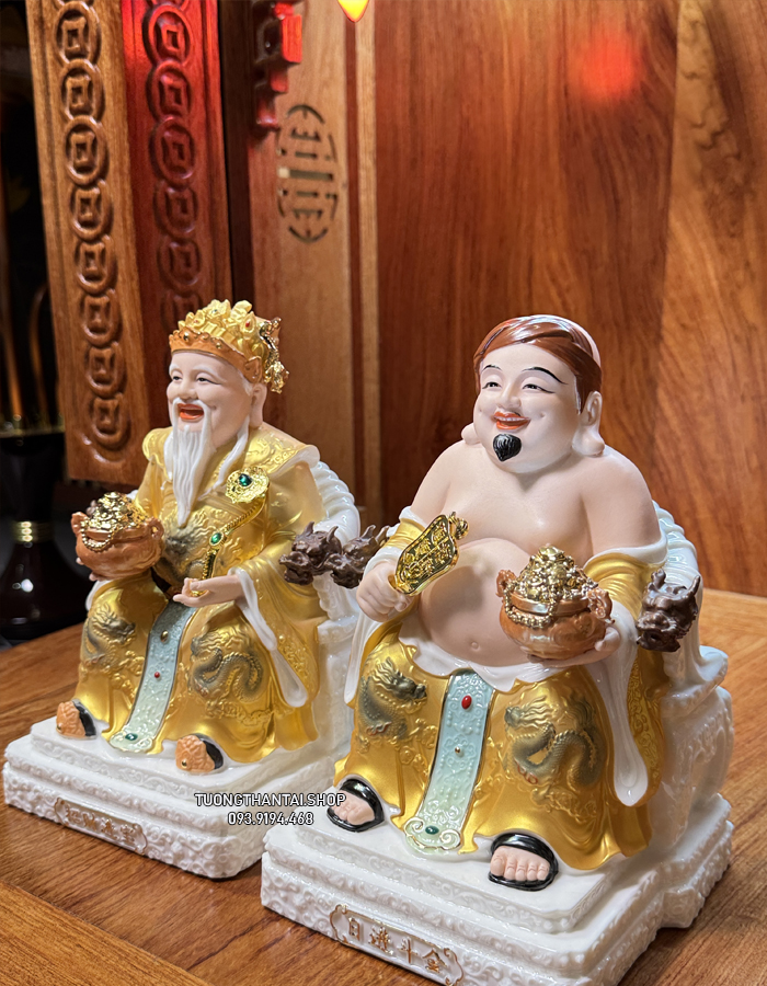 tượng thần tài thổ địa sứ gấm vàng ghế rồng đẹp