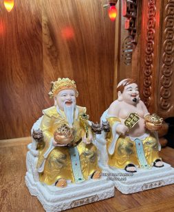 tượng thần tài thổ địa sứ gấm vàng ghế rồng đẹp