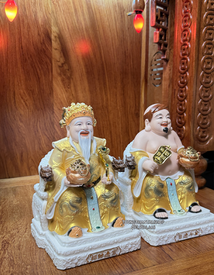 tượng thần tài thổ địa sứ gấm vàng ghế rồng đẹp