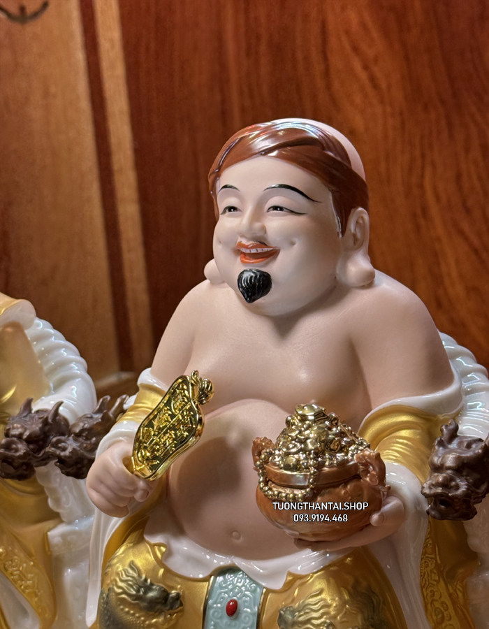tượng thần tài thổ địa sứ gấm vàng ghế rồng đẹp