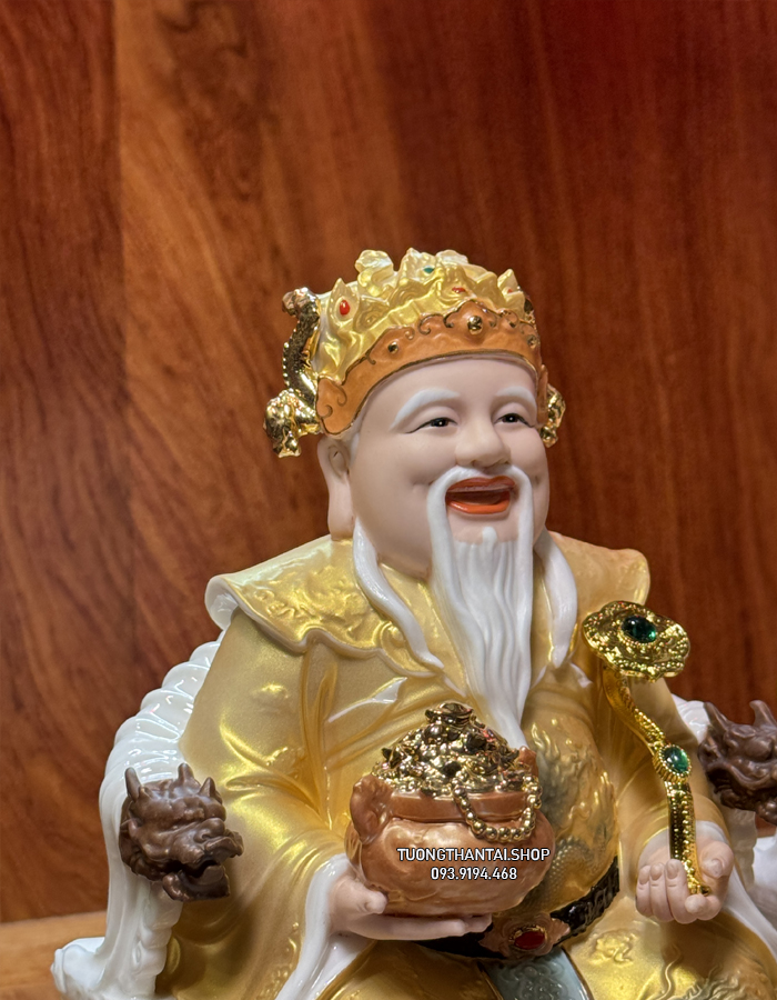 tượng thần tài thổ địa sứ gấm vàng ghế rồng đẹp