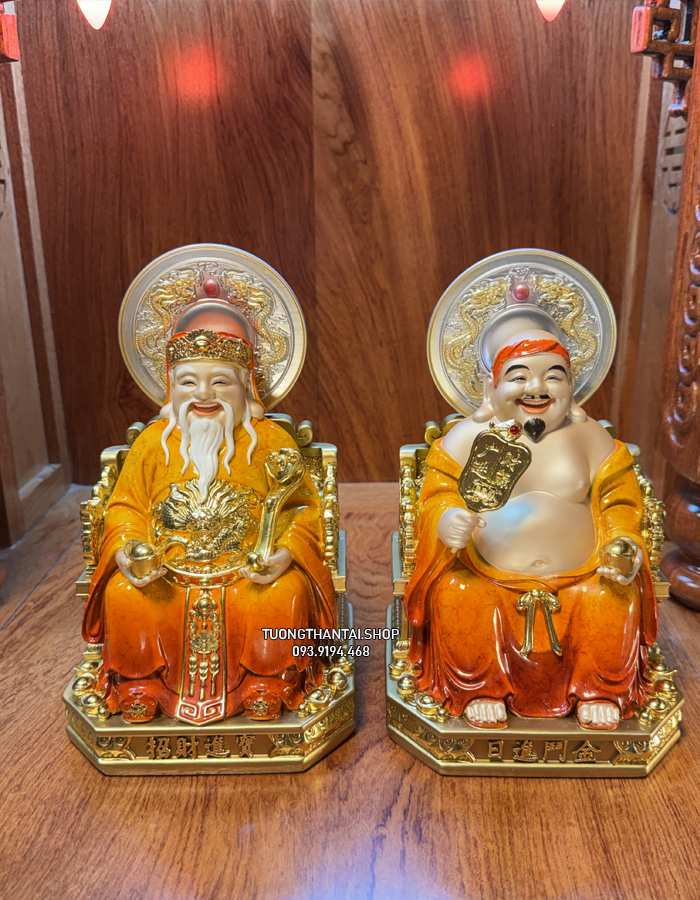 Tượng Thần Tài Thổ Địa Đỏ Cẩm Thạch Có Hào Quang