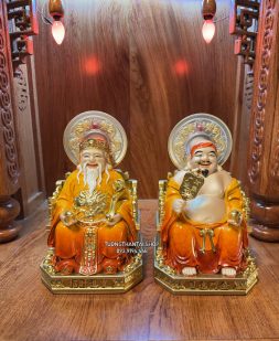 Tượng Thần Tài Thổ Địa Đỏ Cẩm Thạch Có Hào Quang