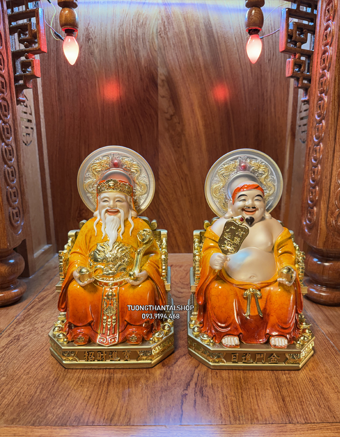 Tượng Thần Tài Thổ Địa Đỏ Cẩm Thạch Có Hào Quang