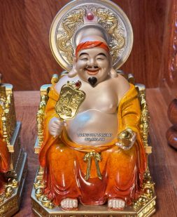 Tượng Thần Tài Thổ Địa Đỏ Cẩm Thạch Có Hào Quang