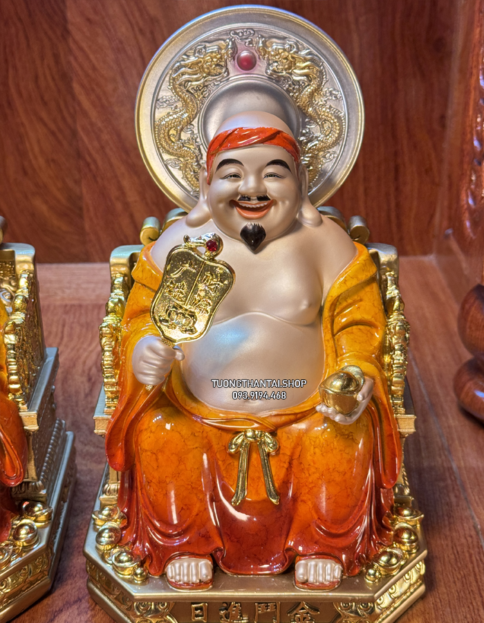 Tượng Thần Tài Thổ Địa Đỏ Cẩm Thạch Có Hào Quang