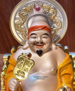 Tượng Thần Tài Thổ Địa Đỏ Cẩm Thạch Có Hào Quang