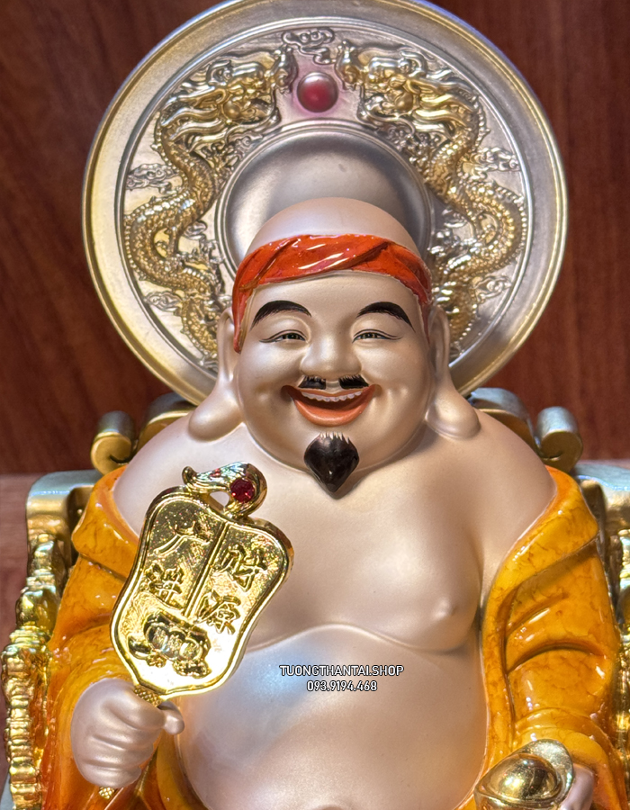 Tượng Thần Tài Thổ Địa Đỏ Cẩm Thạch Có Hào Quang