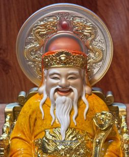 Tượng Thần Tài Thổ Địa Đỏ Cẩm Thạch Có Hào Quang