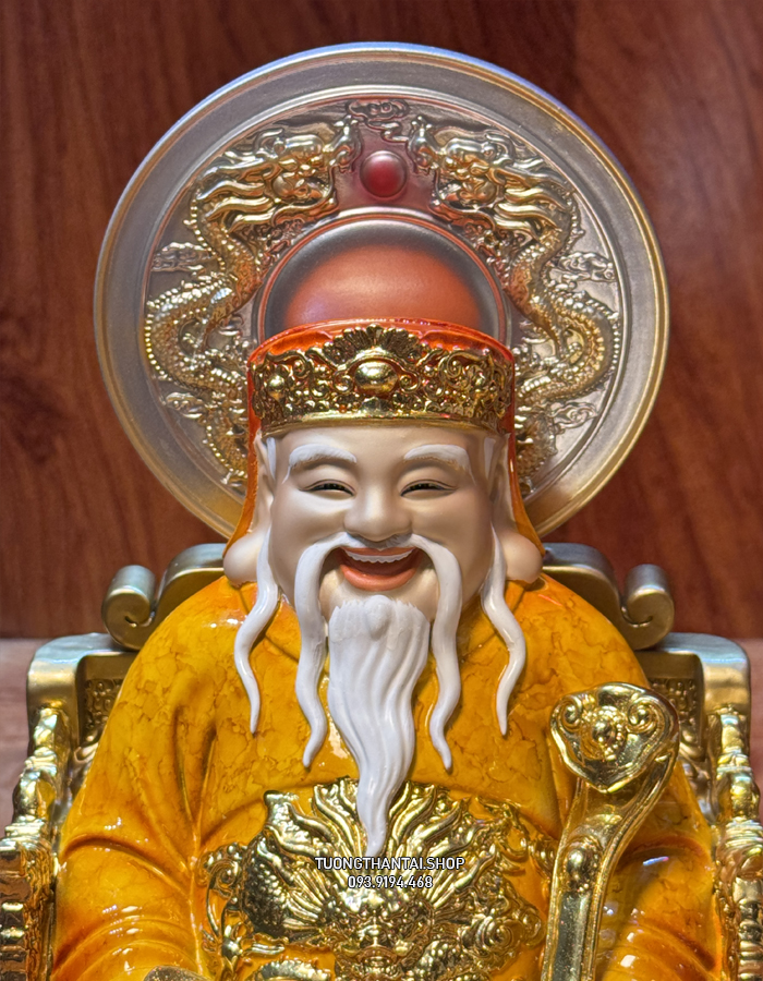 Tượng Thần Tài Thổ Địa Đỏ Cẩm Thạch Có Hào Quang