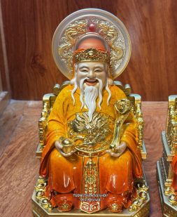 Tượng Thần Tài Thổ Địa Đỏ Cẩm Thạch Có Hào Quang