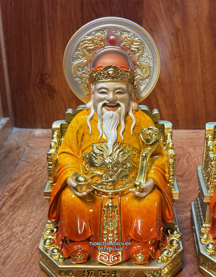 Tượng Thần Tài Thổ Địa Đỏ Cẩm Thạch Có Hào Quang