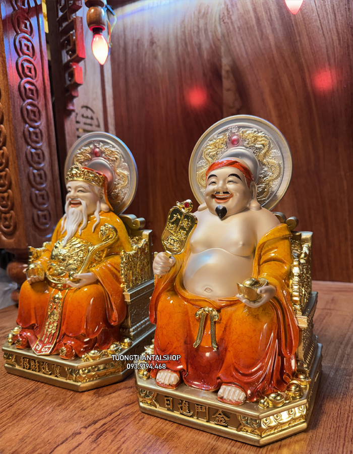 Tượng Thần Tài Thổ Địa Đỏ Cẩm Thạch Có Hào Quang