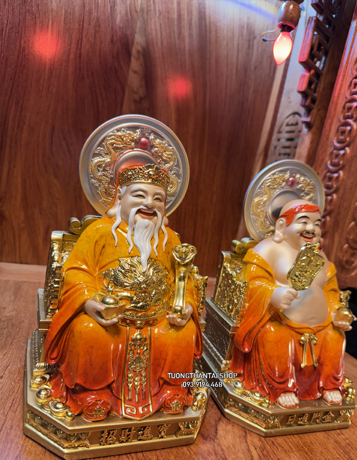 Tượng Thần Tài Thổ Địa Đỏ Cẩm Thạch Có Hào Quang