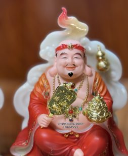 tượng ông địa thần tài gấm đỏ tường vân phú quý