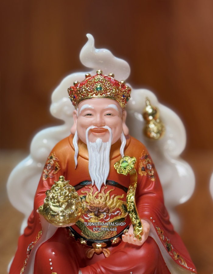 tượng ông địa thần tài gấm đỏ tường vân phú quý