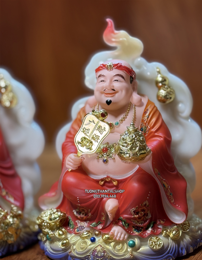 tượng ông địa thần tài gấm đỏ tường vân phú quý