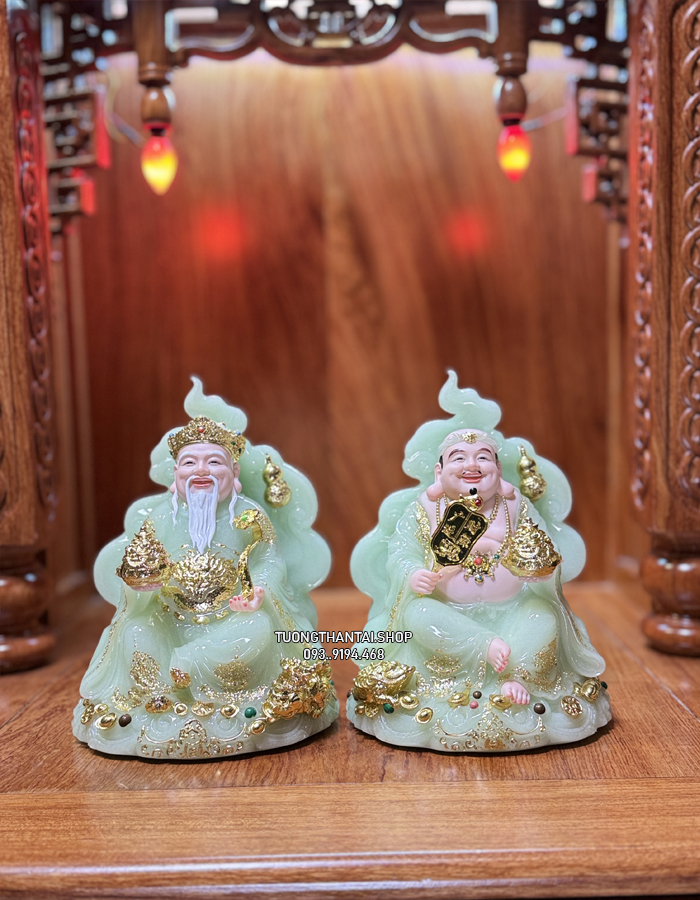 Tượng Ông Địa Thần Tài Tường Vân Phú Quý Xanh Thạch Ngọc đẹp