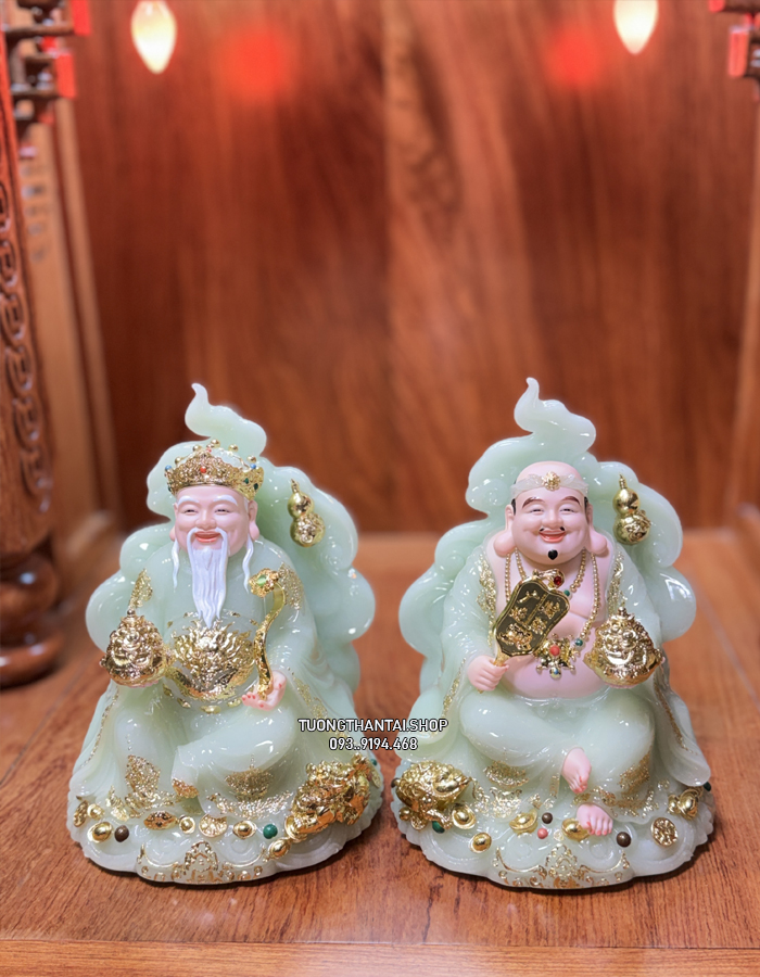 Tượng Ông Địa Thần Tài Tường Vân Phú Quý Xanh Thạch Ngọc đẹp