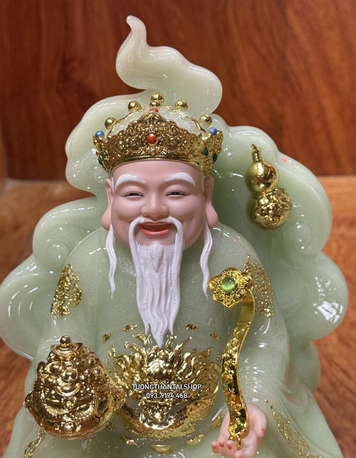 Tượng Ông Địa Thần Tài Tường Vân Phú Quý Xanh Thạch Ngọc đẹp