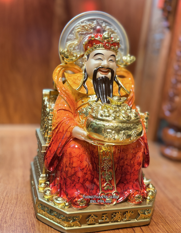 Tượng Thần Tiền Cẩm Thạch Đỏ Da Đồng Có Hào Quang đẹp