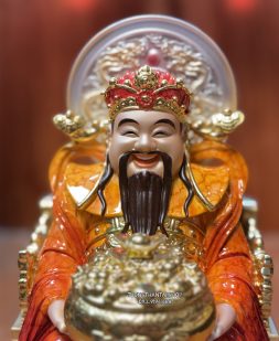 Tượng Thần Tiền Cẩm Thạch Đỏ Da Đồng Có Hào Quang đẹp