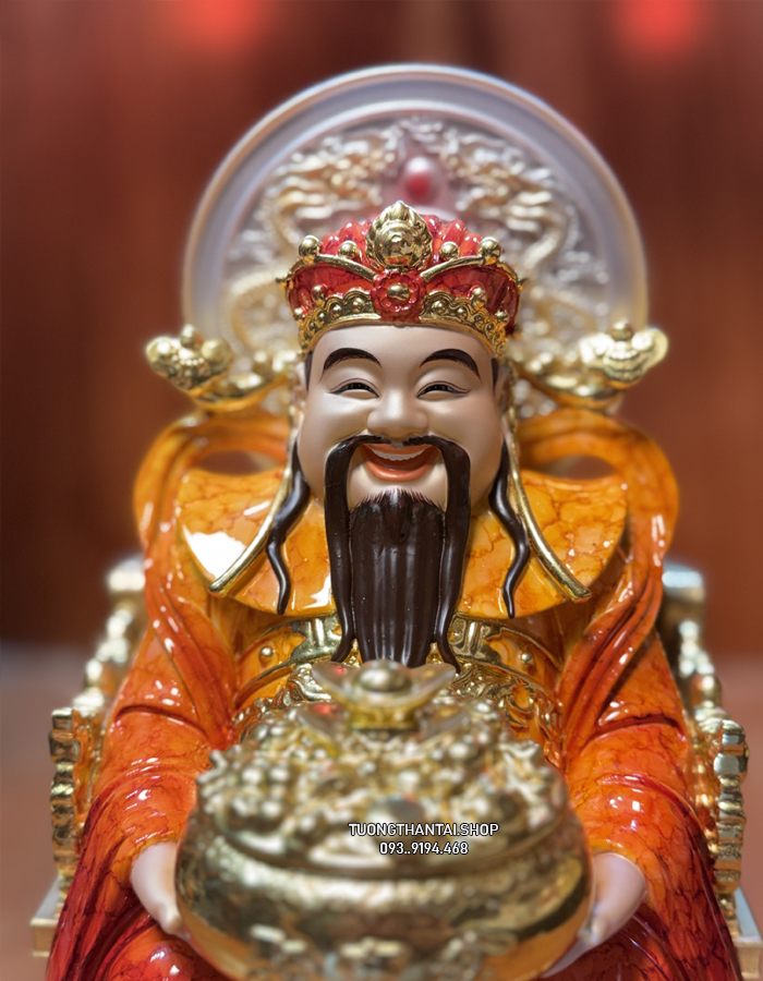 Tượng Thần Tiền Cẩm Thạch Đỏ Da Đồng Có Hào Quang đẹp