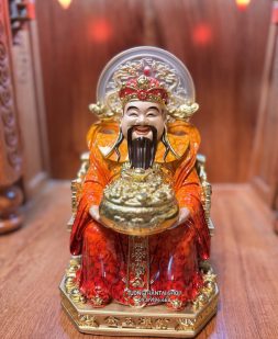 Tượng Thần Tiền Cẩm Thạch Đỏ Da Đồng Có Hào Quang đẹp