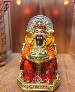 Tượng Thần Tiền Cẩm Thạch Đỏ Da Đồng Có Hào Quang đẹp